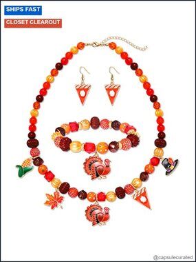 Thanksgiving Necklace Bracelet Earrings Set Chunky Pumpkin
